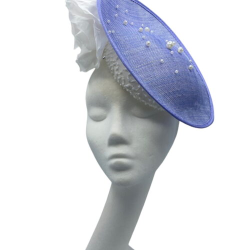 Baby blue headpiece with ivory and pearl base detail.